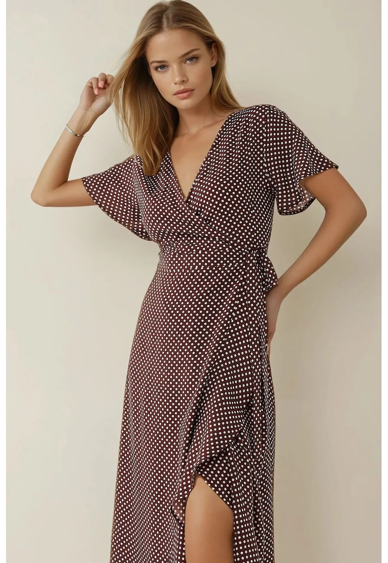 Rochie maxi -  decolteu in V - maro - jerseu