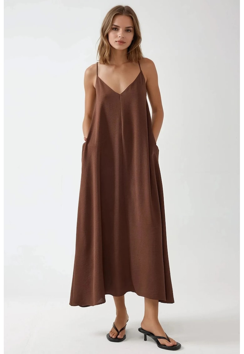 Rochie maxi -  forma de A - maro - textil