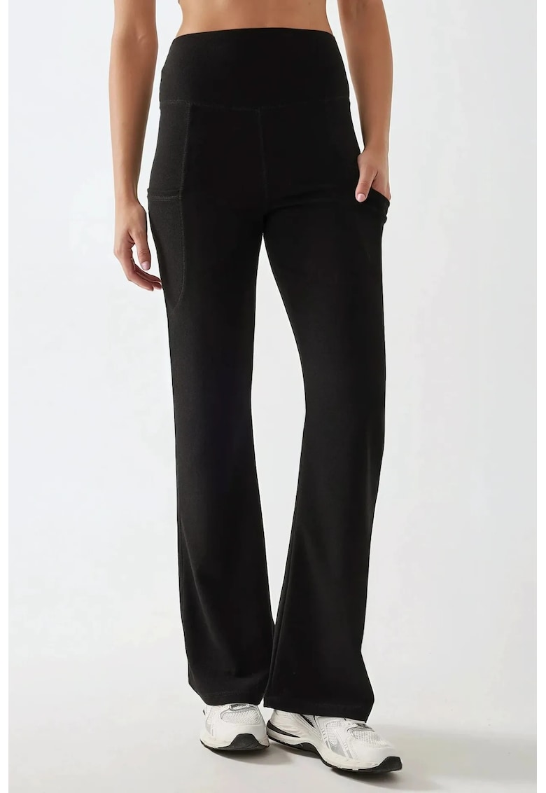 Pantaloni dama -  textil - talie inalta - croiala larga - negru