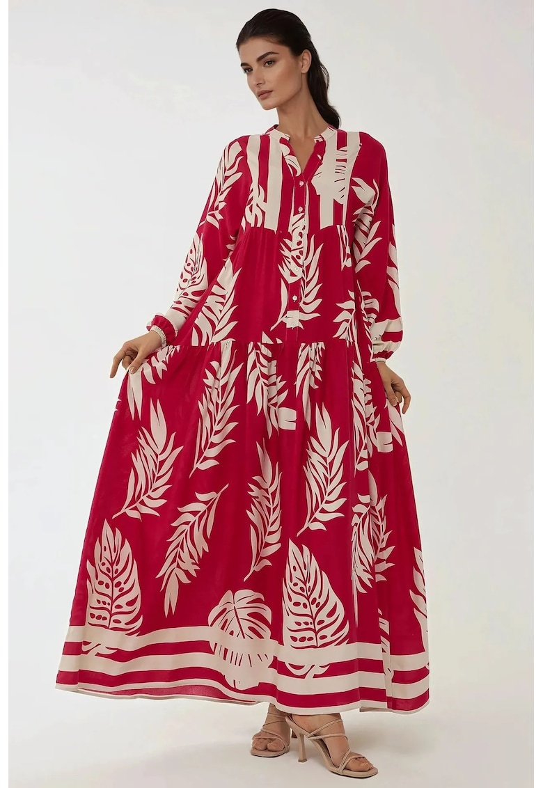 Rochie maxi -  imprimeu - rosu - viscoza
