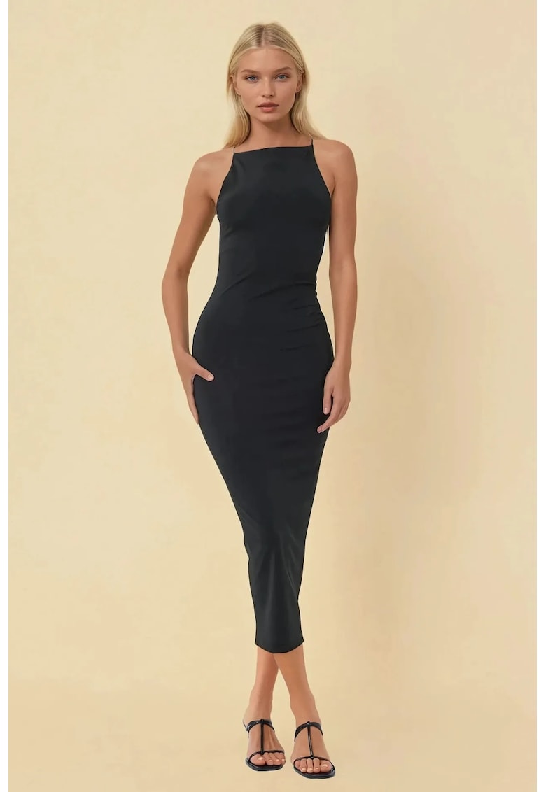 Rochie midi -  guler halter - jerseu - negru