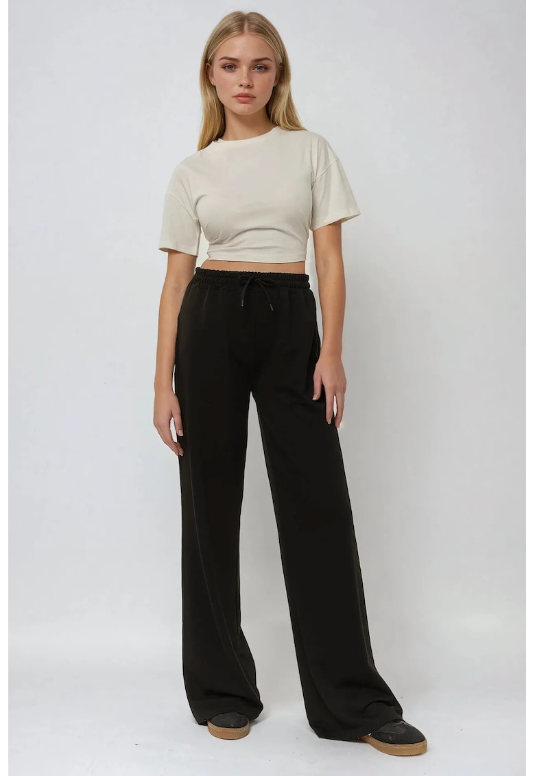 Pantaloni sport dama -  croi larg - negru - bumbac-poliester