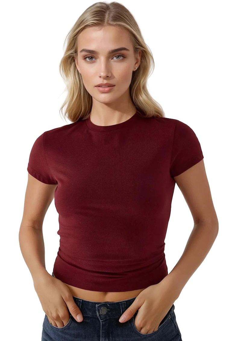 Tricou dama -  slim fit - jerseu - rosu