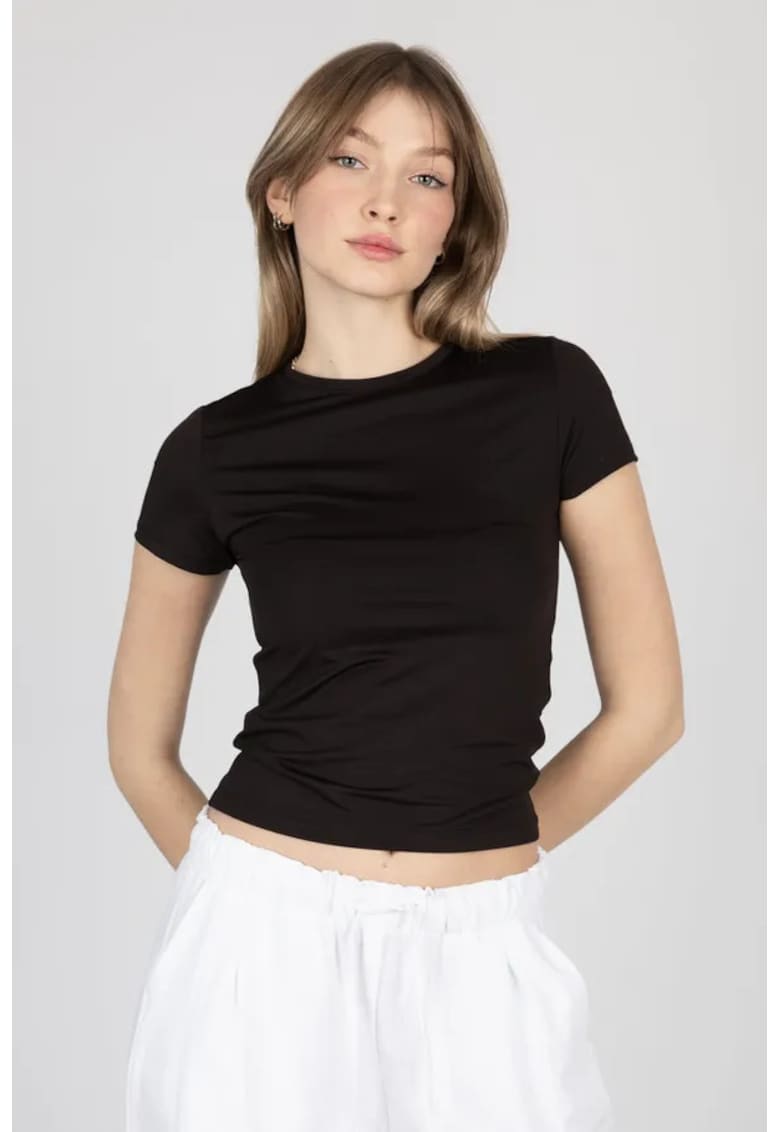 Tricou dama -  jerseu - decolteu rotund - negru