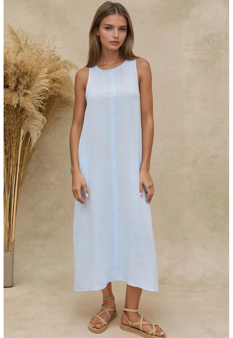 Rochie midi -  bumbac texturat - albastru
