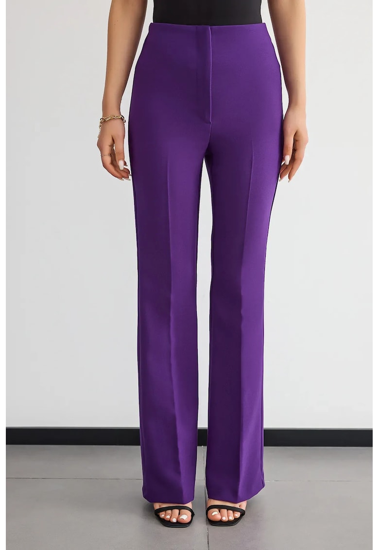Pantaloni dama -  drepti - talie inalta - violet - poliester si viscoza