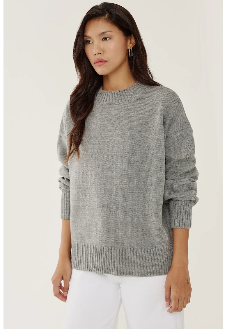 Pulover de dama  guler rotund - confortabil - gri - tricot