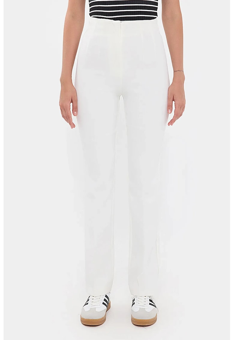 Oferte la Pantaloni dama -  plisati - talie inalta - Natural