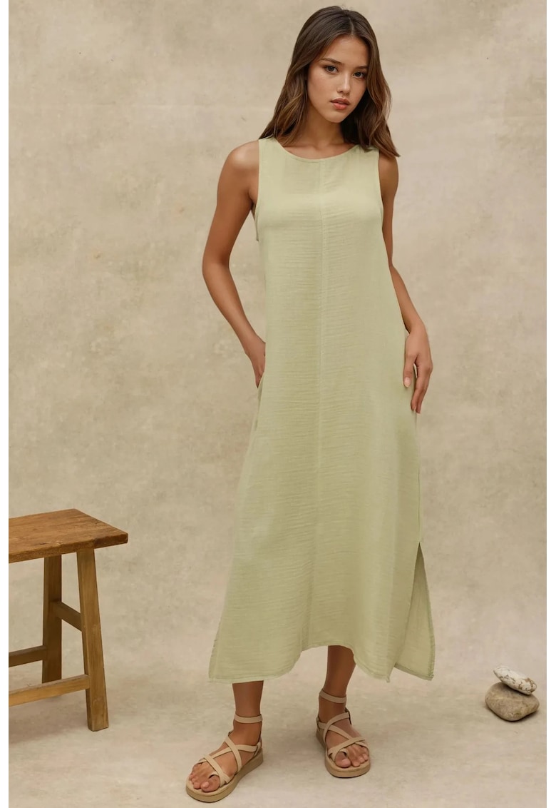 Rochie midi -  bumbac texturat - verde