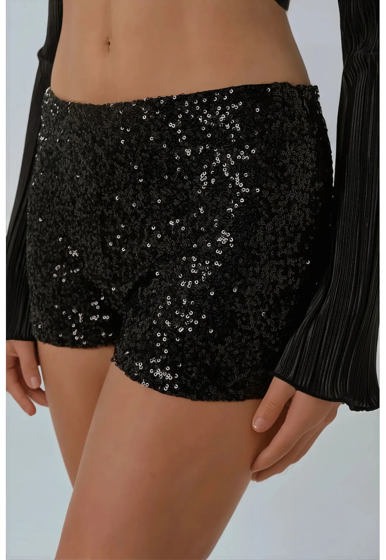 Pantaloni dama  pantaloni scurti cu paiete - talie normala - slim - Negru