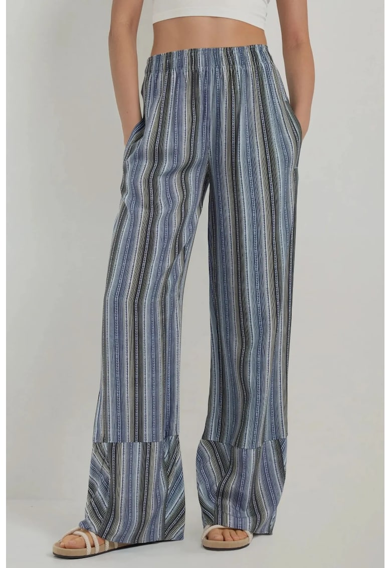 Pantaloni pentru dama  largi - cu imprimeu - textil - albastru