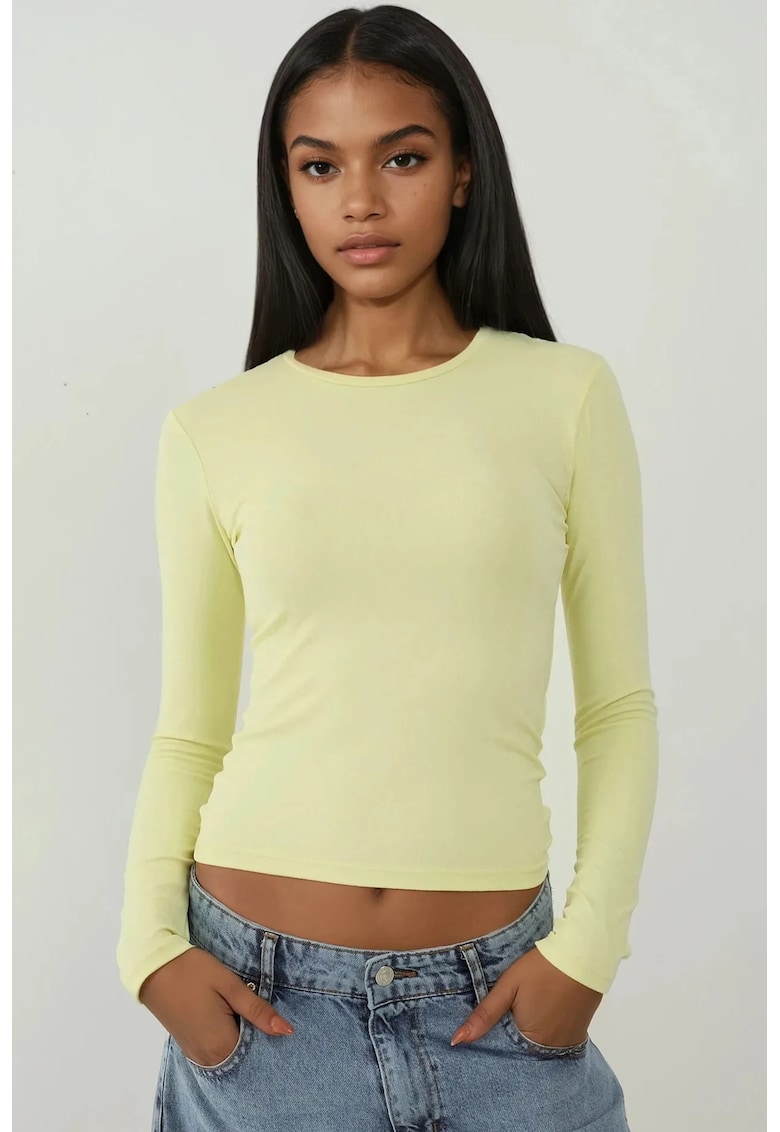 Bluza dama -  slim fit - maneca lunga - jerseu - galben