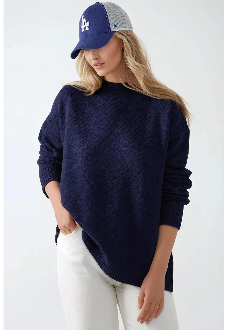 Pulover dama -  pulover tricotat - guler rotund - tricot - Albastru marin -