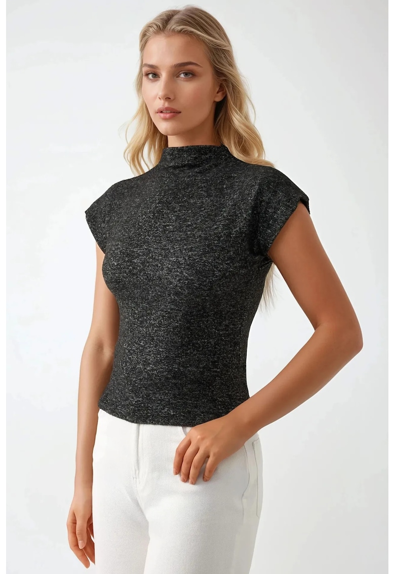 Bluza dama -  texturata - fara maneci - gri - jerseu