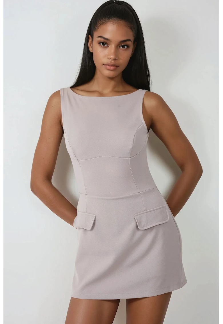 Rochie mini mulata cu pantaloni scurti -  gri - material textil