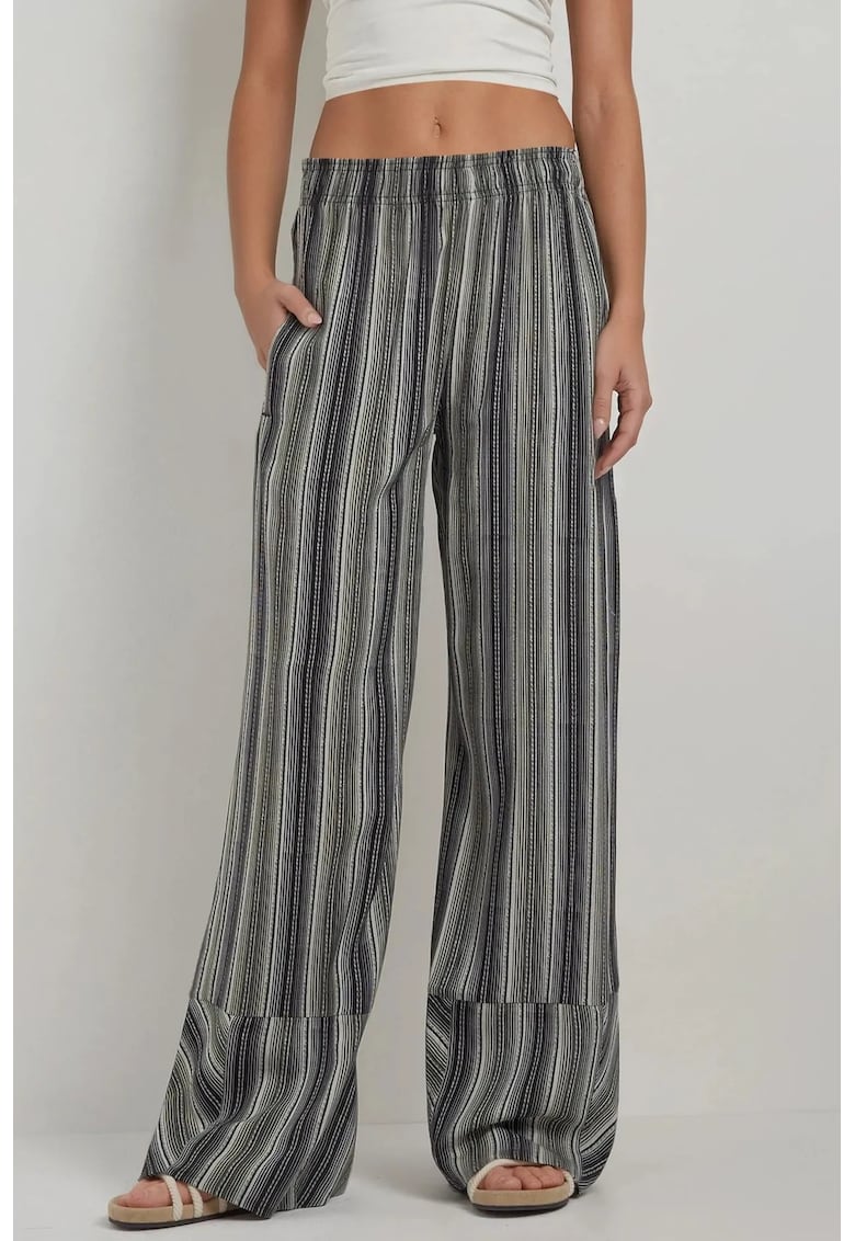 Pantaloni pentru dama  largi - cu imprimeu - textil - negru/gri