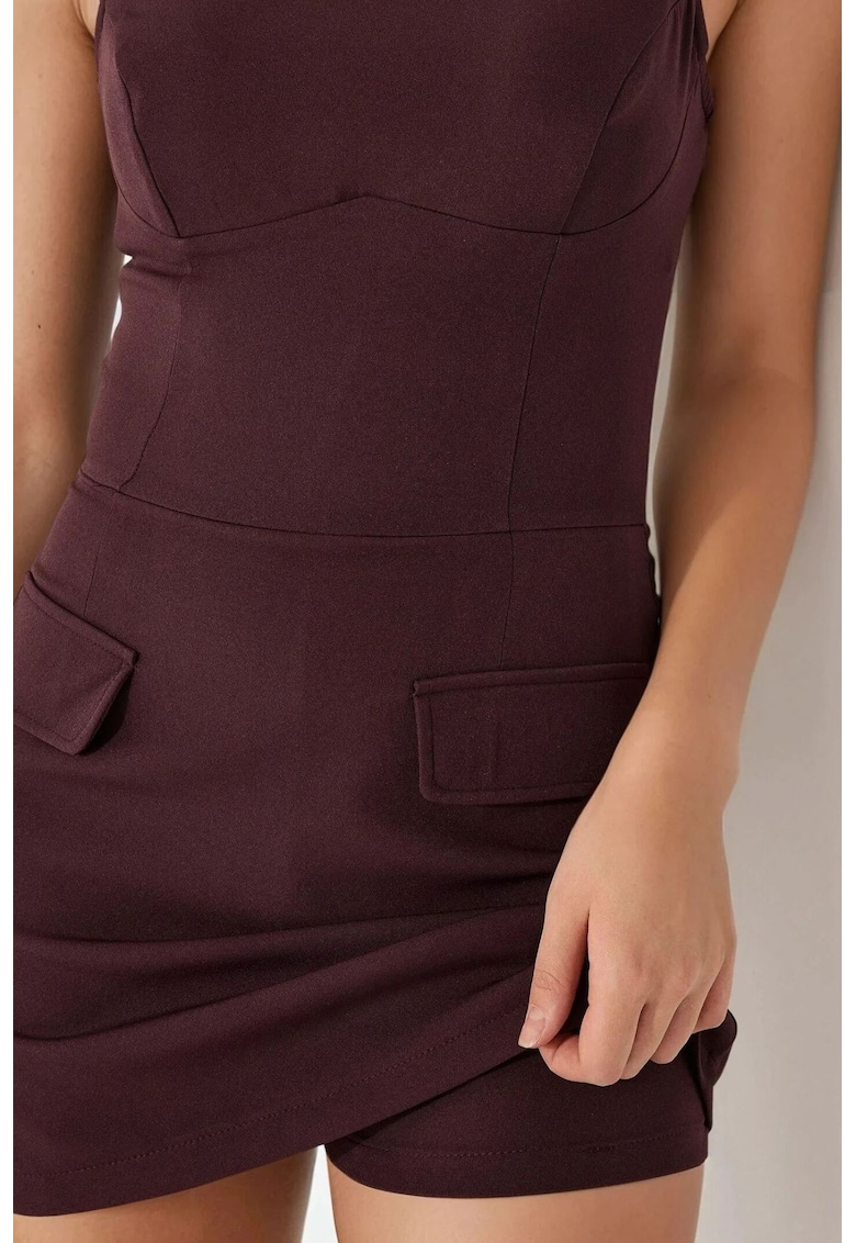 Rochie mini mulata cu pantaloni scurti -  visiniu - material textil