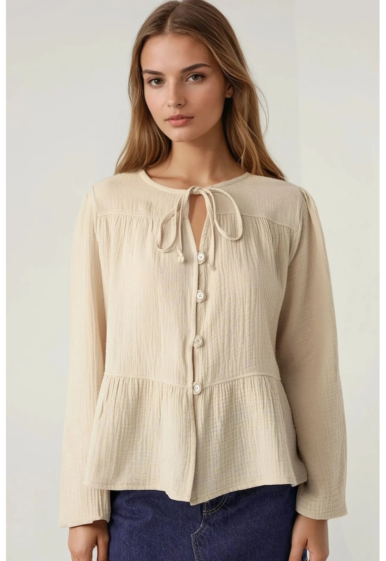 Bluza dama -  bluza din muselina - maneca lunga - bej - textil