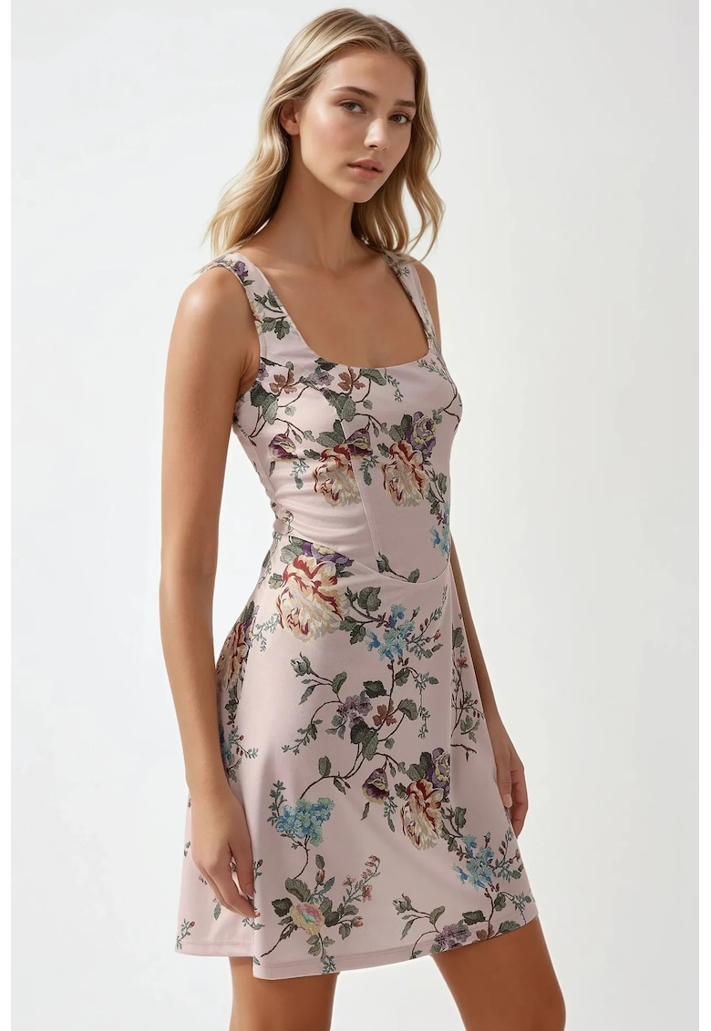 Rochie mini -  mulata - decolteu patrat - multicolor - jerseu