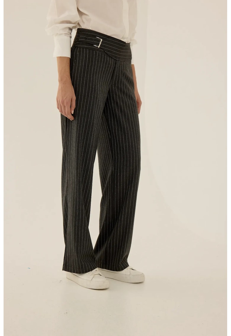Pantaloni eleganti pentru dama -  cu dungi - textil - negru