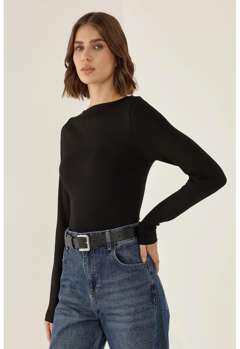 Bluza  guler tip barca - maneca lunga - negru - jerseu