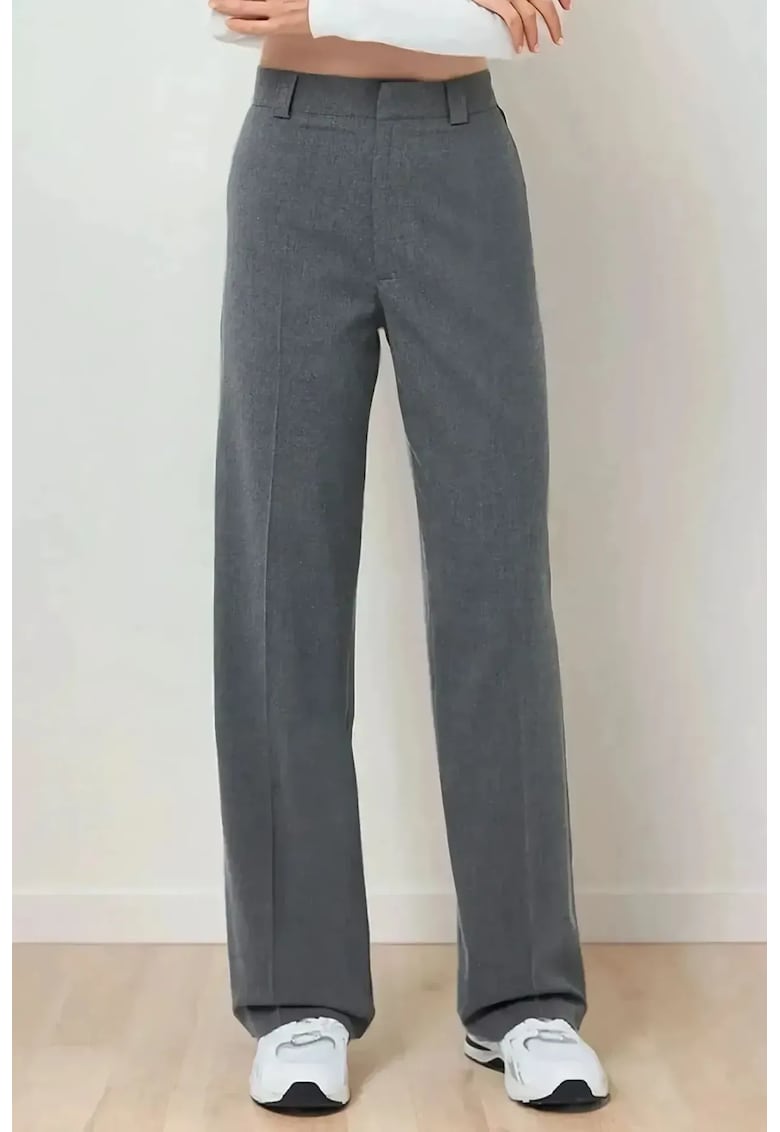 Pantaloni dama  gri cu talie inalta