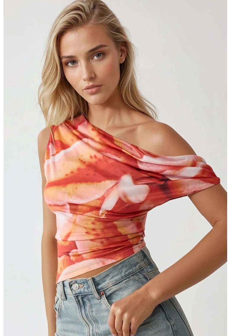 Top  -  top scurt mulat - imprimeu floral - rosu - jerseu