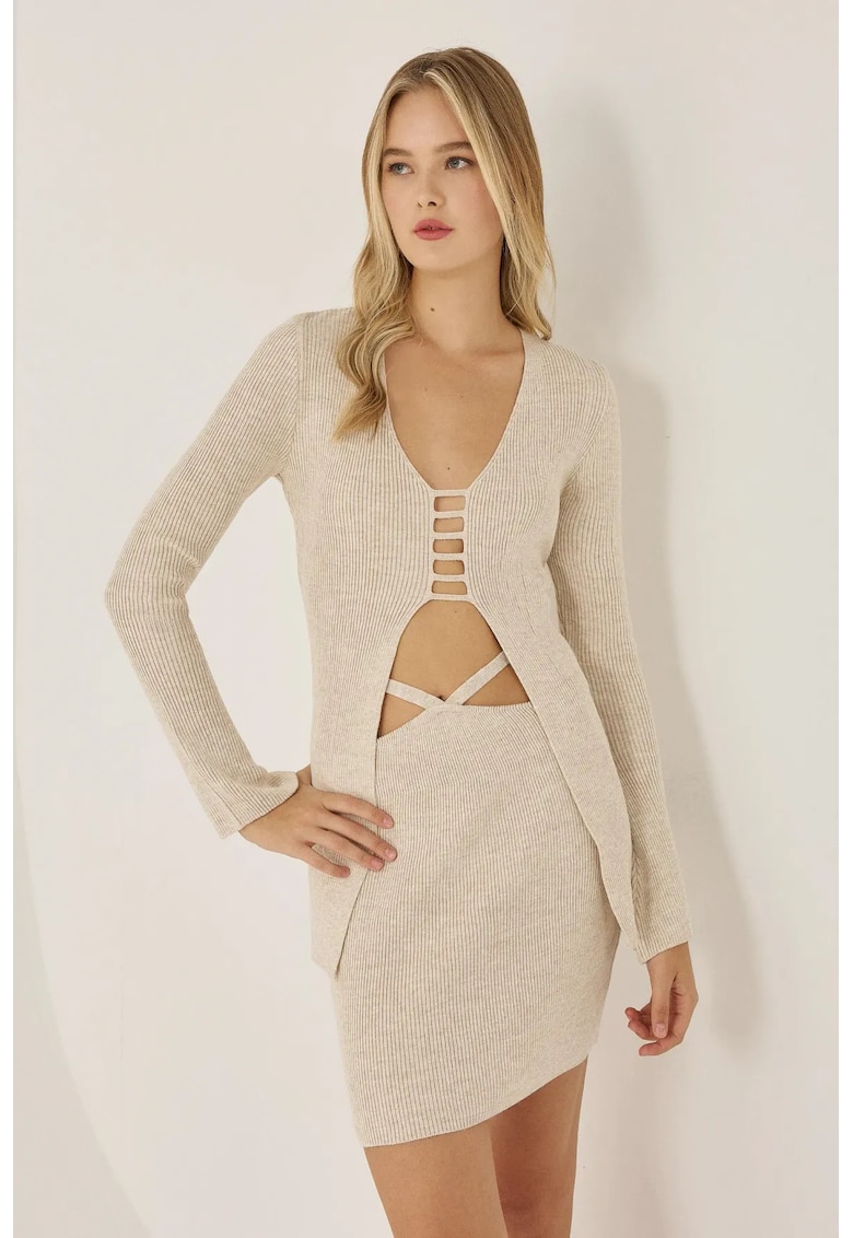 Compleu dama -  doua piese - slim - bej - tricot