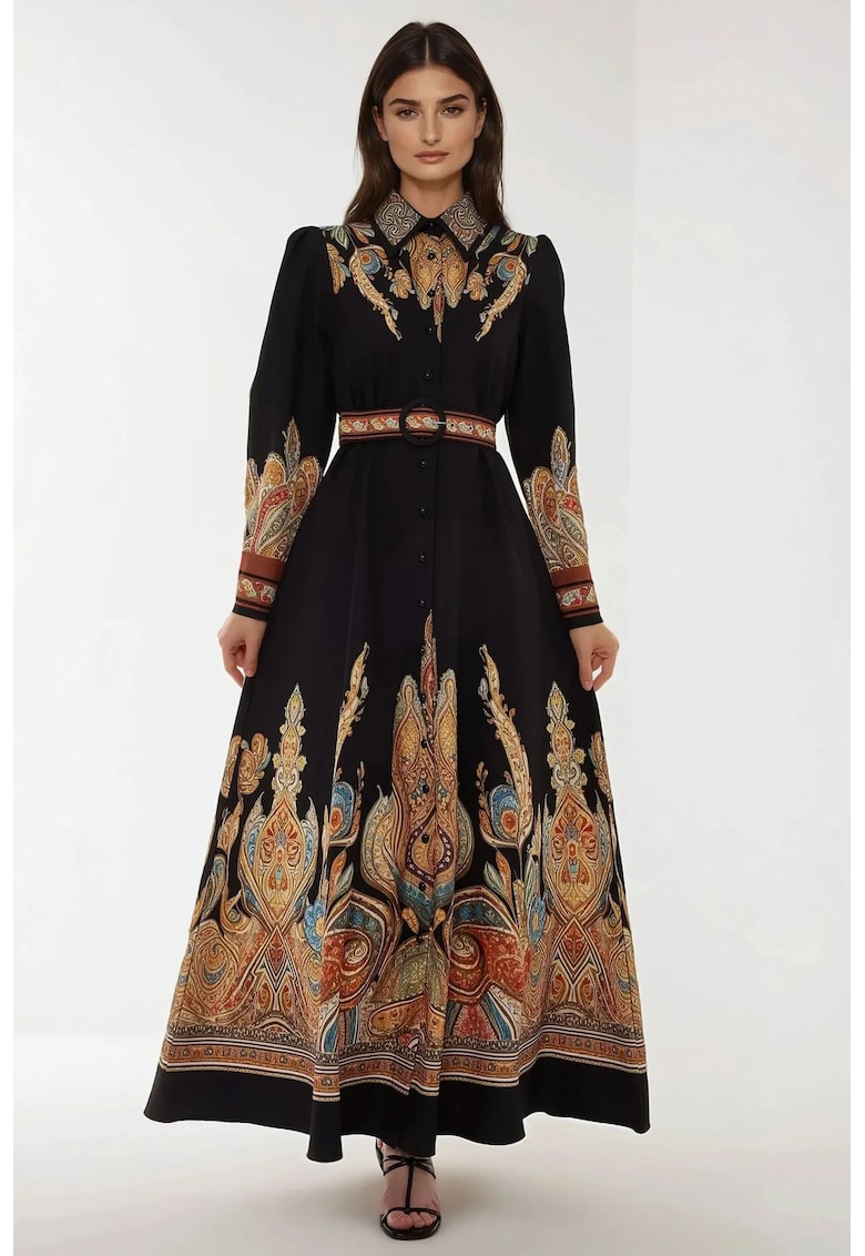 Rochie maxi -  maneca lunga - multicolor - textil