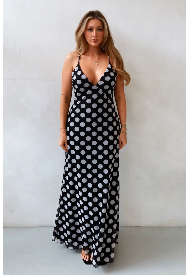 Rochie maxi  buline - decolteu in V - neagra - textil