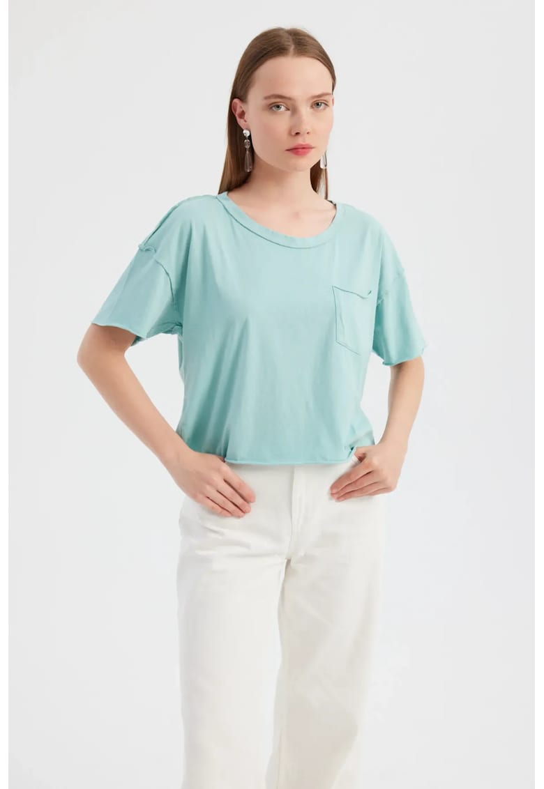 Tricou dama  decolteu rotund - bumbac - albastru