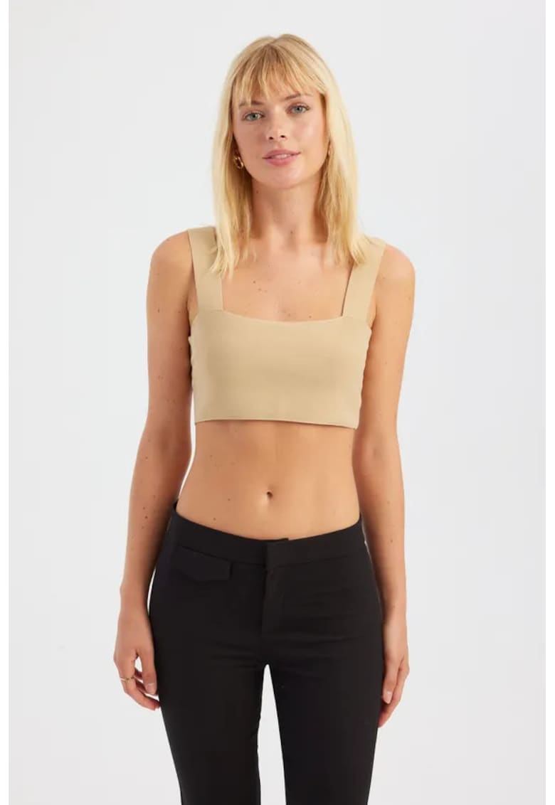 Top  -  top scurt cu decolteu patrat - bej - material textil