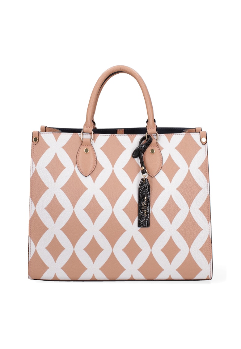 Geanta tote de piele cu model 37655 - Alb/Roz somon
