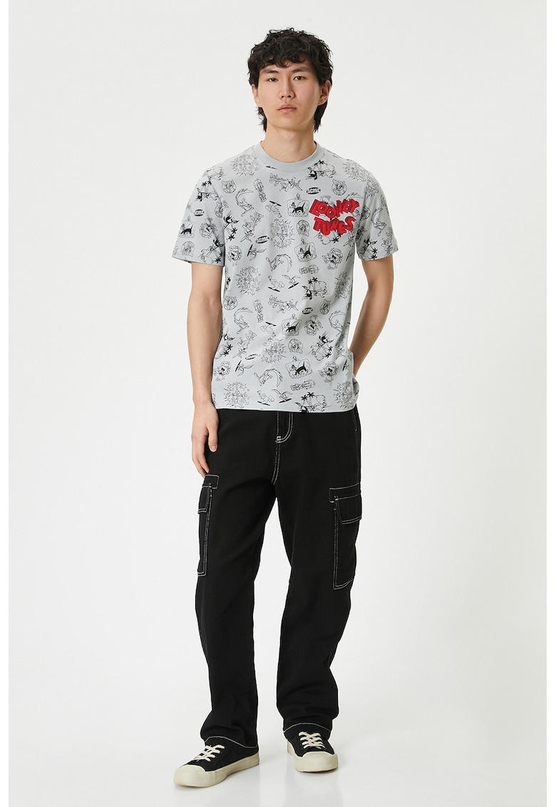 Tricou de bumbac cu imprimeu - Negru/Gri deschis/Rosu vermillion