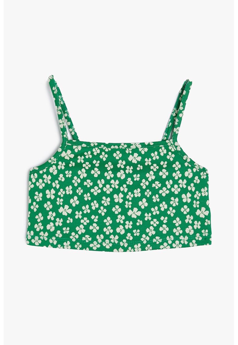 Top crop cu model floral - Verde aquamarin/Alb murdar