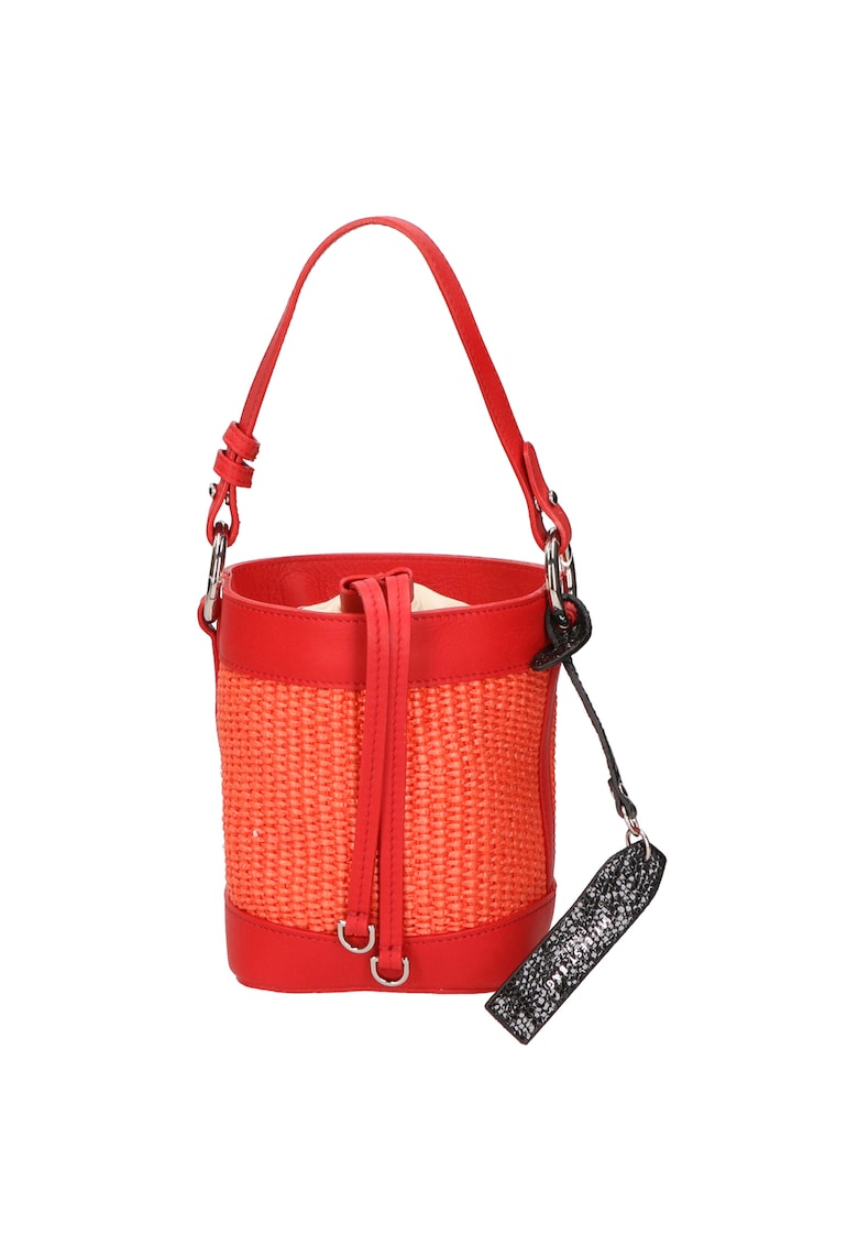 Geanta bucket cu detalii de piele - Rosu