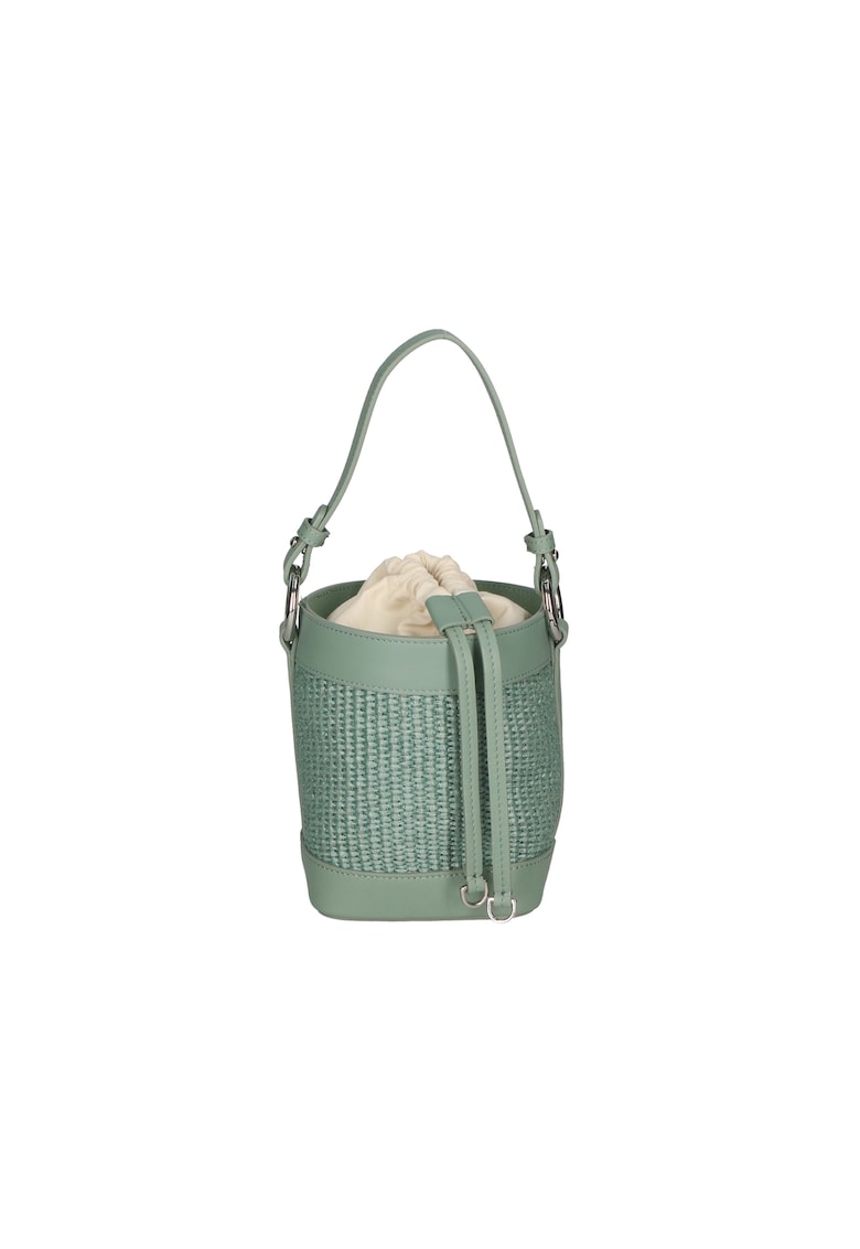Geanta bucket de paie si piele - Verde