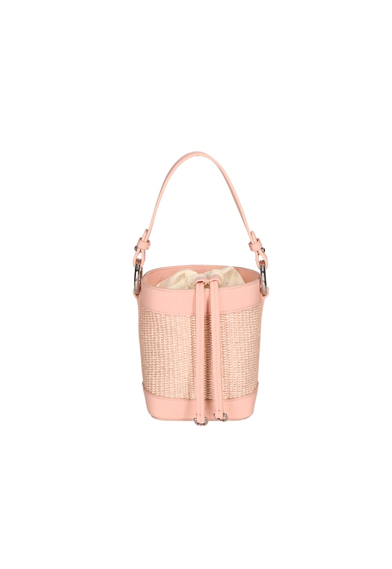 Geanta bucket de paie si piele - Roz