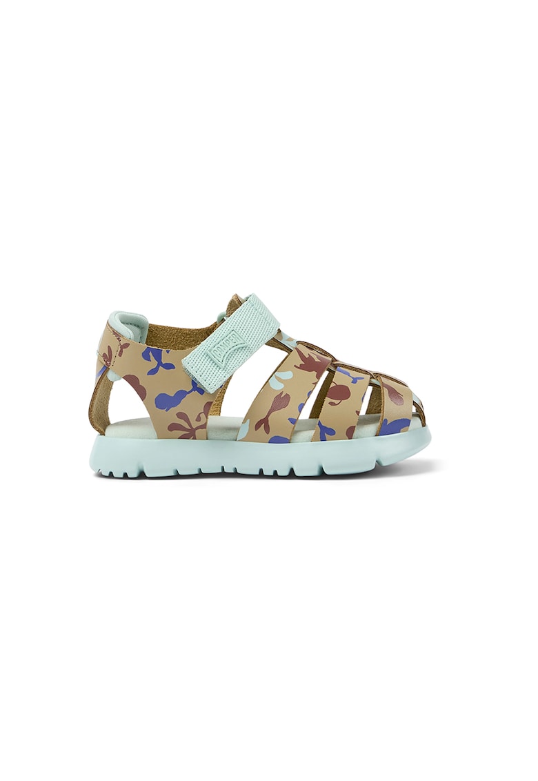 Sandale de piele cu velcro Oruga - Visiniu/Maro taupe/Albastru