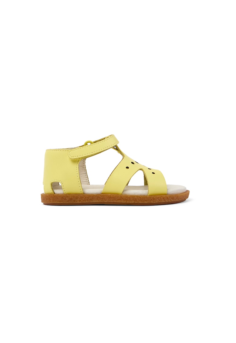 Sandale de piele cu velcro - Galben pai