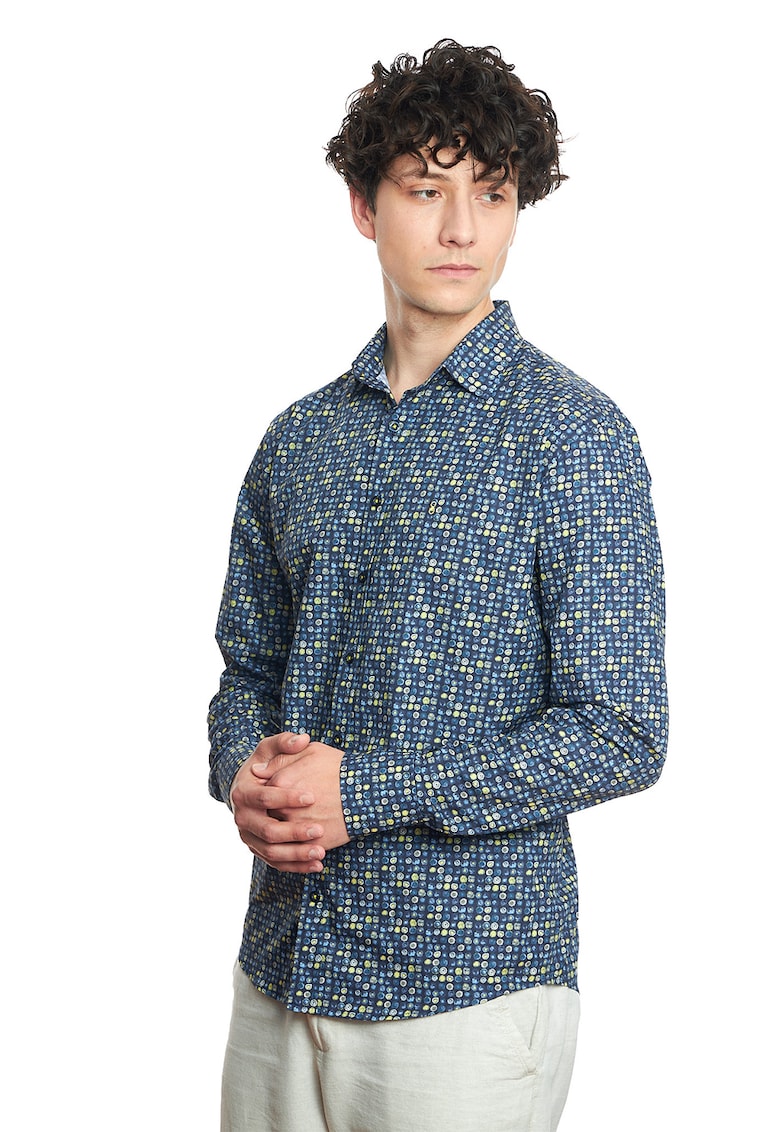 Camasa regular fit de bumbac - Galben/Bleumarin