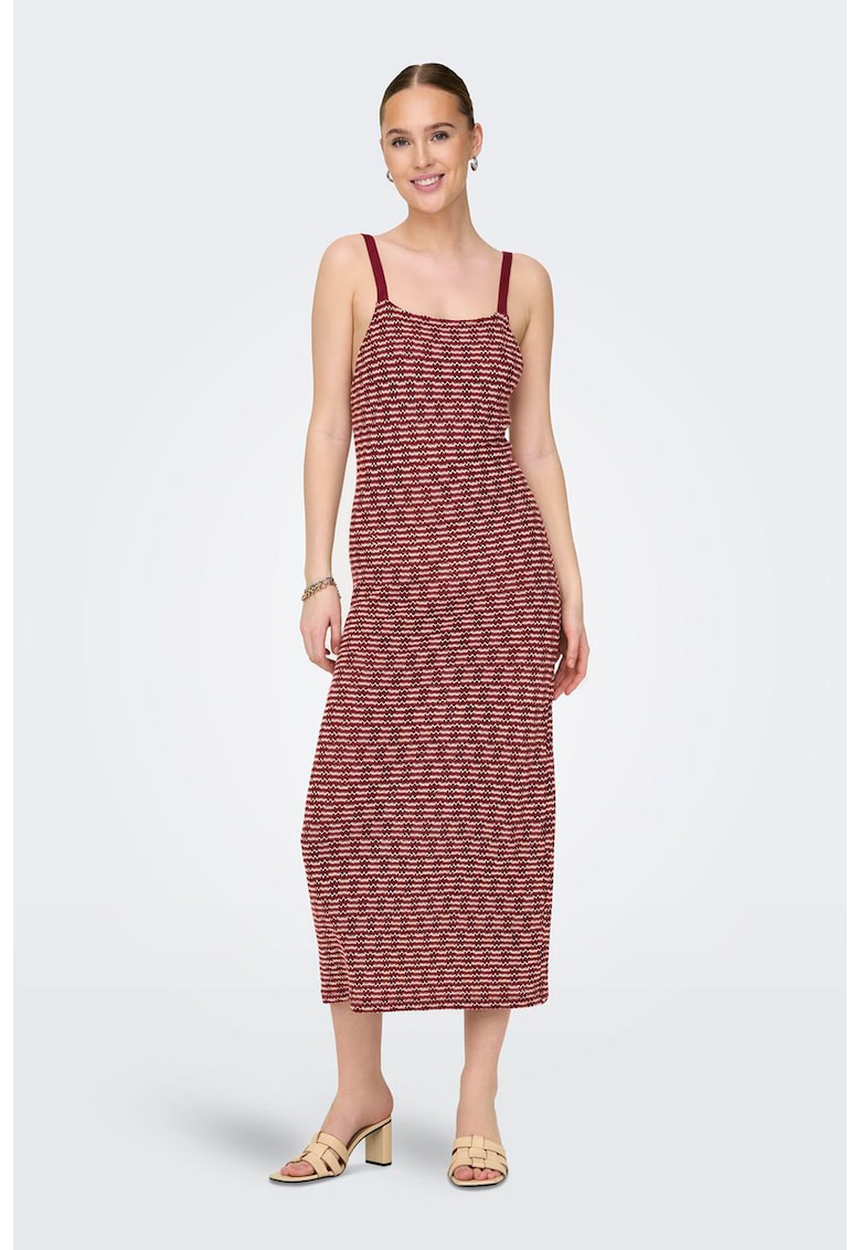 Rochie din amestec de bumbac cu croiala dreapta - Alb/Visiniu