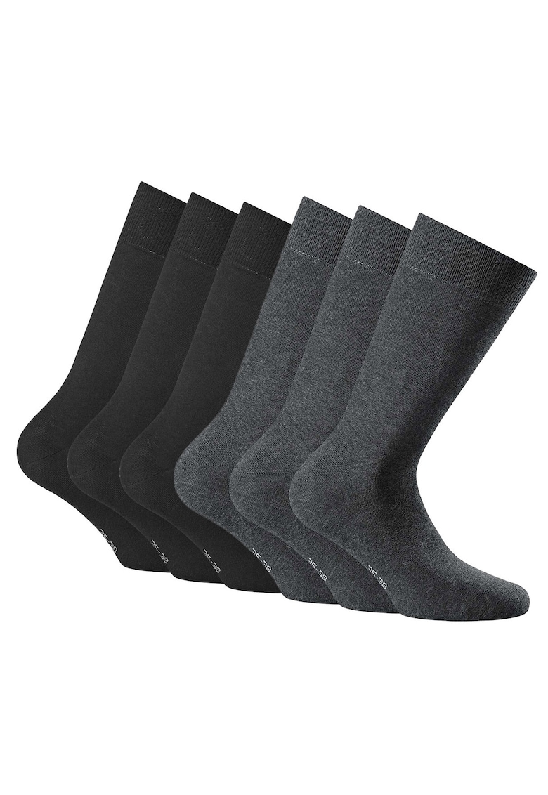 Rohner - Set de sosete lungi unisex - 6 perechi - Negru/Gri antracit