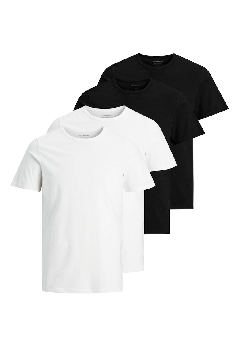 Set de tricouri cu decolteu la baza gatului Basic - 4 piese - Alb/Negru
