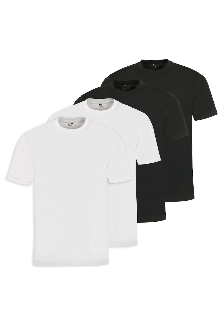 Set de tricouri de bumbac cu decolteu la baza gatului - 4 piese - Alb/Negru
