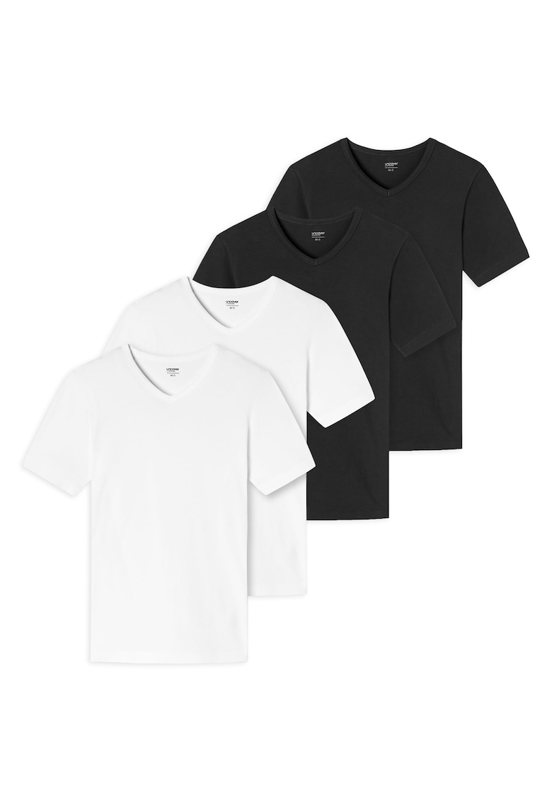 Set de tricouri cu decolteu in V - 4 piese - Alb/Negru