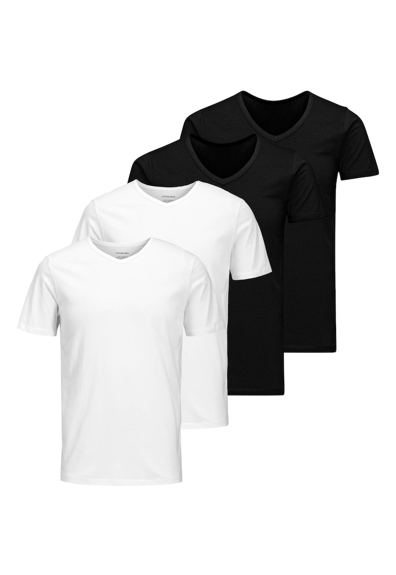 Set de tricouri cu decolteu in V Basic - 4 piese - Alb/Negru