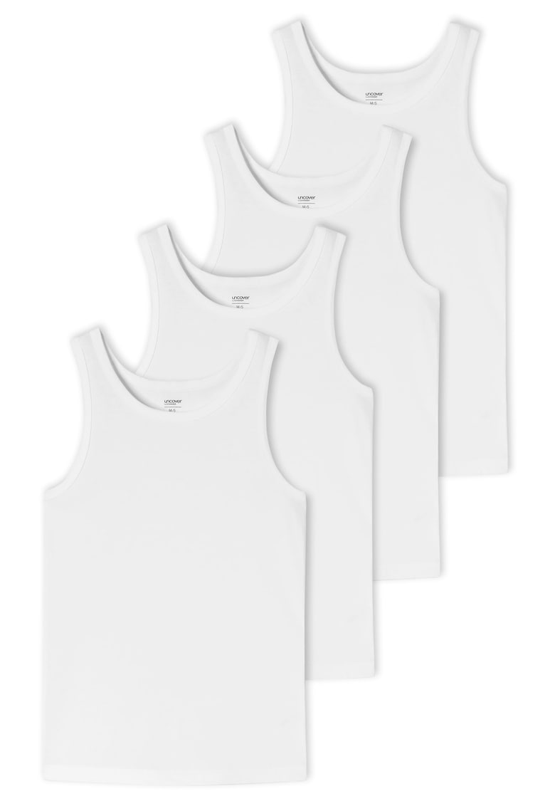 Set de top-uri cu decolteu rotund - 4 piese - Alb