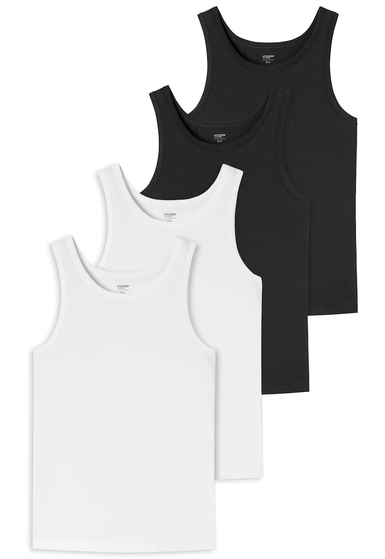 Set de top-uri cu decolteu rotund - 4 piese - Alb/Negru