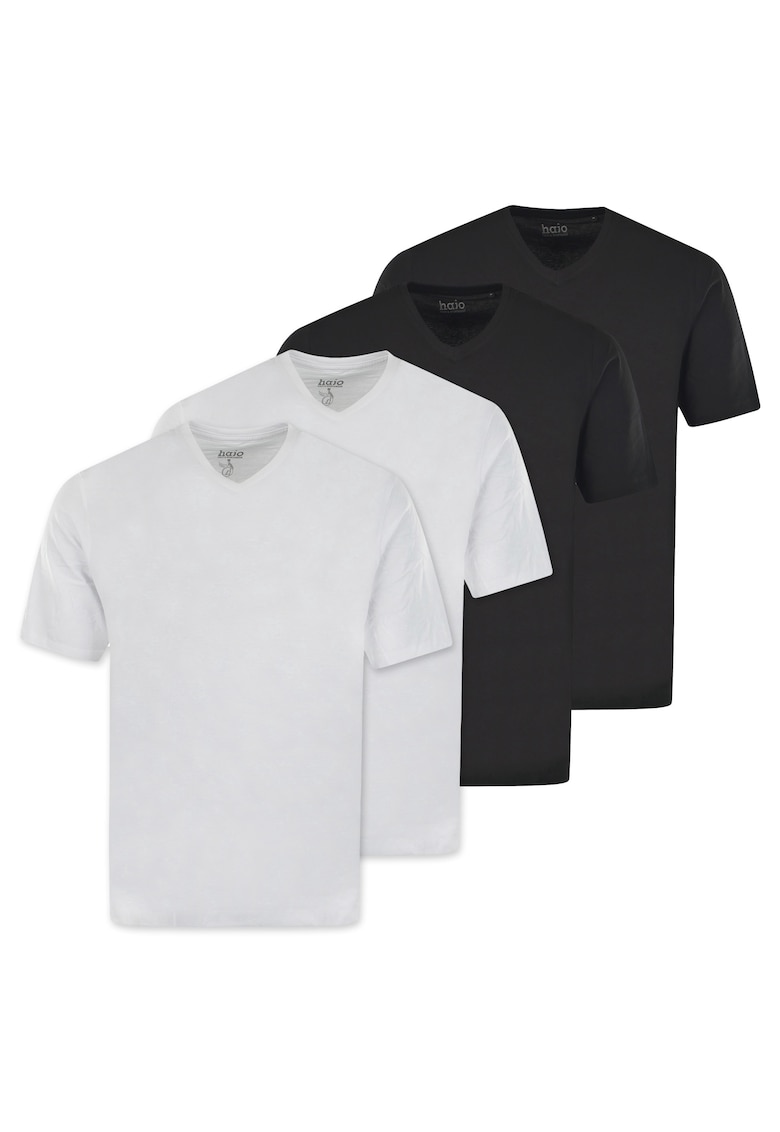 Set de tricouri de bumbac cu decolteu in V - 4 piese - Alb/Negru